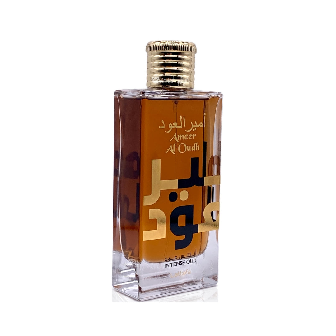 Lattafa Ameer Al Oudh Intense EDP 100ml perfume bottle featuring rich oud, smoky woods, vanilla and sweet notes for a warm lasting scent 1