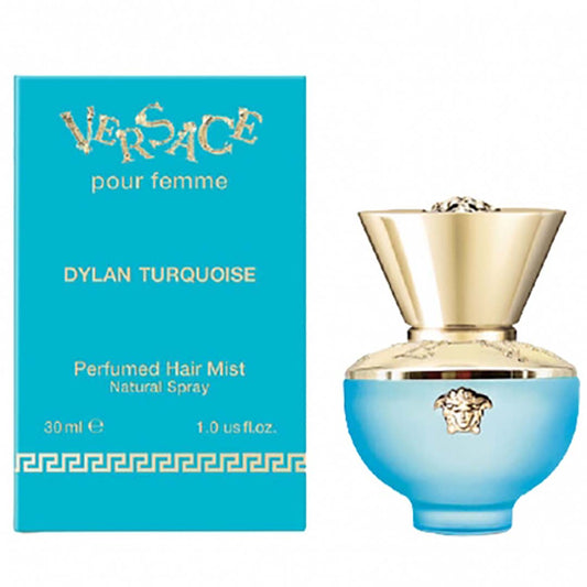 Versace Dylan Turquoise (W) 30ml Hair Mist. Image of the Perfume and Box